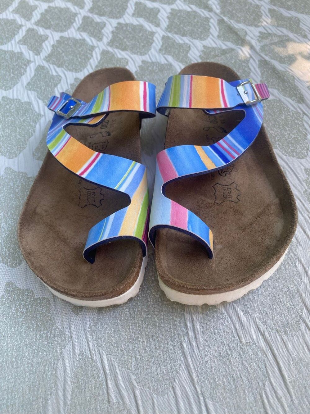 Birkenstock Mayari Rainbow Stripe Birko-Flor Sandals White Sole Women’s 5.5